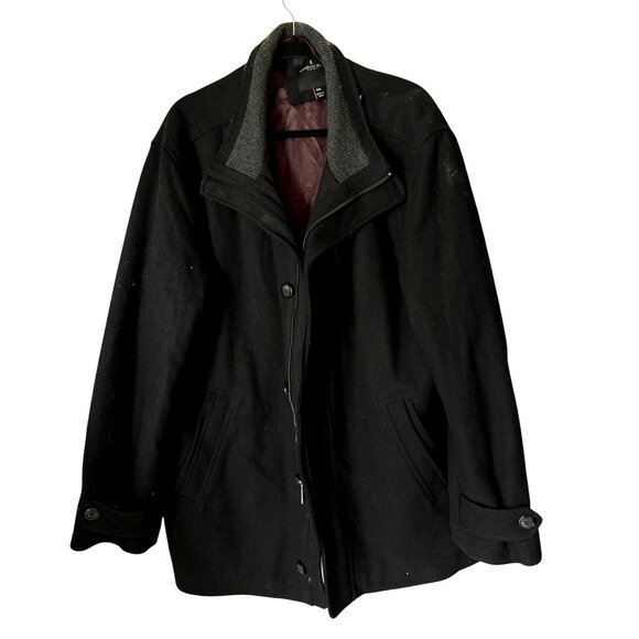 London Fog Mens Black Wool Blend Winter Coat XXL Heavyweight With Button & Zippe - Picture 1 of 8